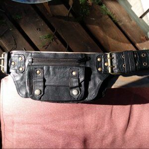Black Leather Adjustable Waist Bag